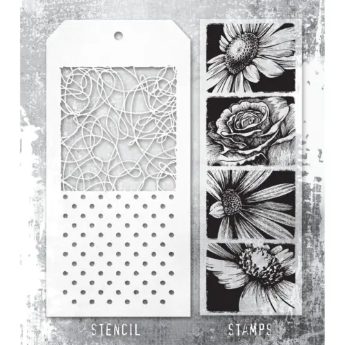 Tim Holtz Stampers Anonymous – Botanicals, Doodle and Polkadot leimasinsetti + sapluuna