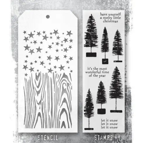 Tim Holtz Stampers Anonymous – Trees, Woodgrain and Stars leimasinsetti + sapluuna
