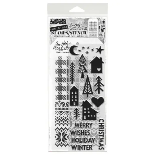 Tim Holtz Stampers Anonymous – Festive Print, Knit and Gingham leimasinsetti + sapluuna - Image 2