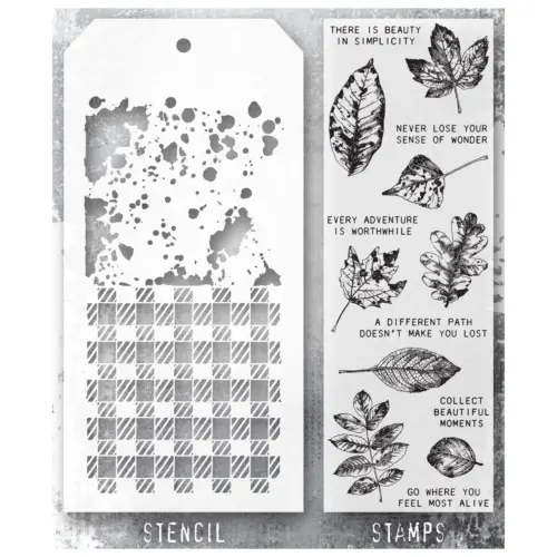 Tim Holtz Stampers Anonymous – Nature, Gingham and Grime leimasinsetti + sapluuna