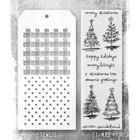 Tim Holtz Stampers Anonymous – Scribbly, Gingham and Polkadots leimasinsetti + sapluuna