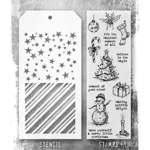Tim Holtz Stampers Anonymous – Christmas, Peppermint and Stars leimasinsetti + sapluuna