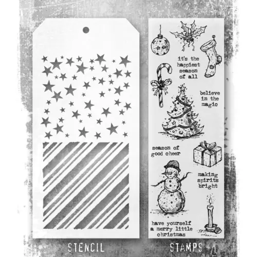 Tim Holtz Stampers Anonymous – Christmas, Peppermint and Stars leimasinsetti + sapluuna