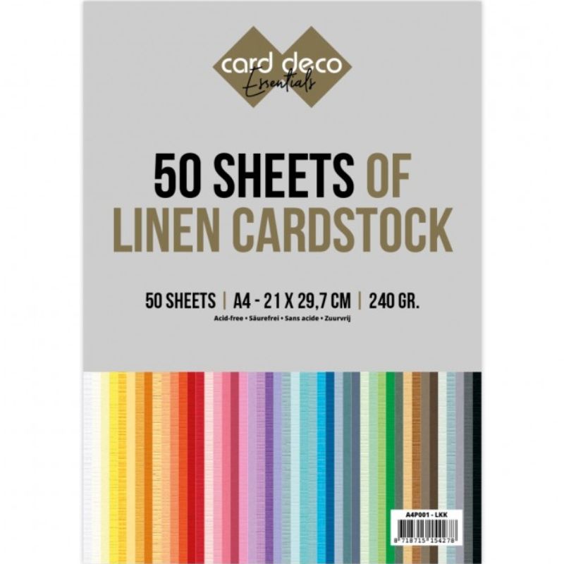 Card Deco Linen Cardstock – Jumbo kartonkilajitelma A4 240g (50 kpl)