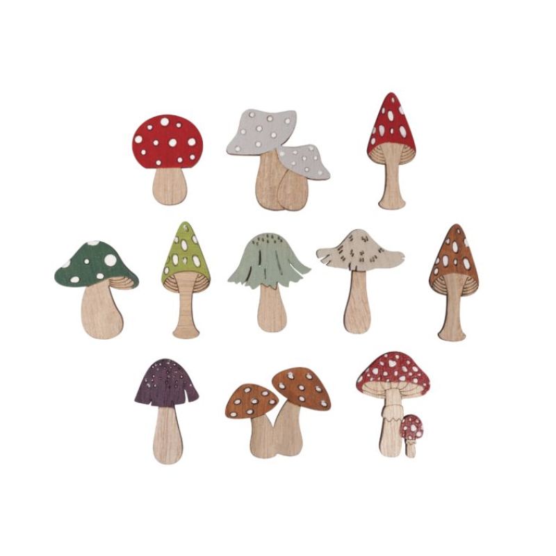 Wooden Shapes Mushrooms – Puusienet kohotarralla (11 kpl)