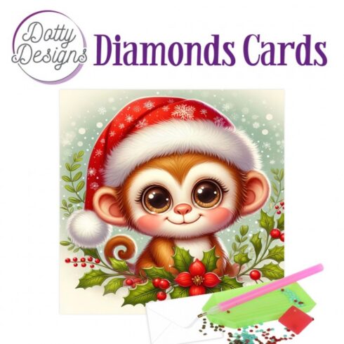 Timanttimaalauskortti Dotty Designs CHRISTMAS MONKEY 15x15cm