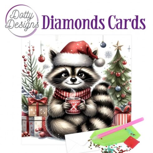 Timanttimaalauskortti Dotty Designs CHRISTMAS RACCOON 15x15cm