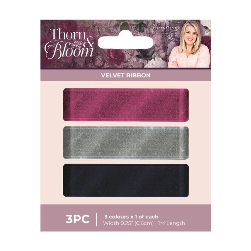 Crafter’s Companion – Thorn & Bloom Velvet Ribbon samettinauhat 1m (6mm) (3 kpl)