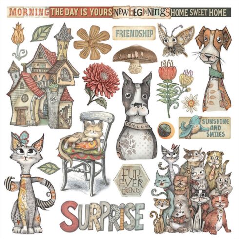 Stamperia Rub On Kit Furry Friends Assortment siirtokuvat 155 x 155 cm 6 kpl 2