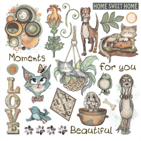 Stamperia Rub On Kit Furry Friends Assortment siirtokuvat 155 x 155 cm 6 kpl 4