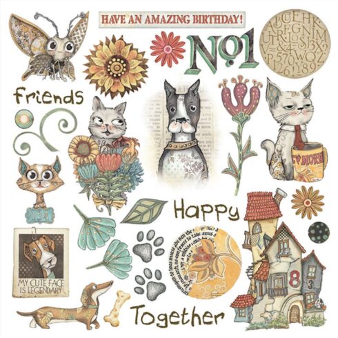 Stamperia Rub On Kit Furry Friends Assortment siirtokuvat 155 x 155 cm 6 kpl 5