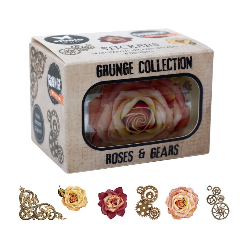 Studio Light – Grunge Roses & Gears Transparent Stickers läpinäkyvät tarrat 60mm