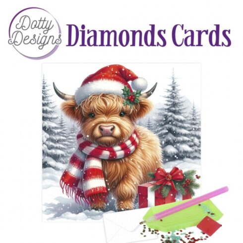 Timanttimaalauskortti Dotty Designs CHRISTMAS COW RED 15x15cm