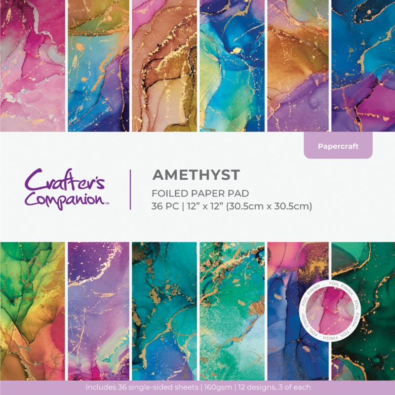 Crafter's Companion Foiled Paper – Amethyst paperilehtiö (kultafoilaus) 30 x 30 cm