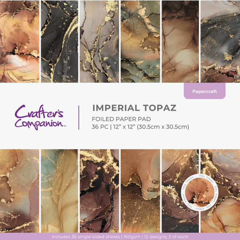Crafter's Companion Foiled Paper – Imperial Topaz paperilehtiö (kultafoilaus) 30 x 30 cm