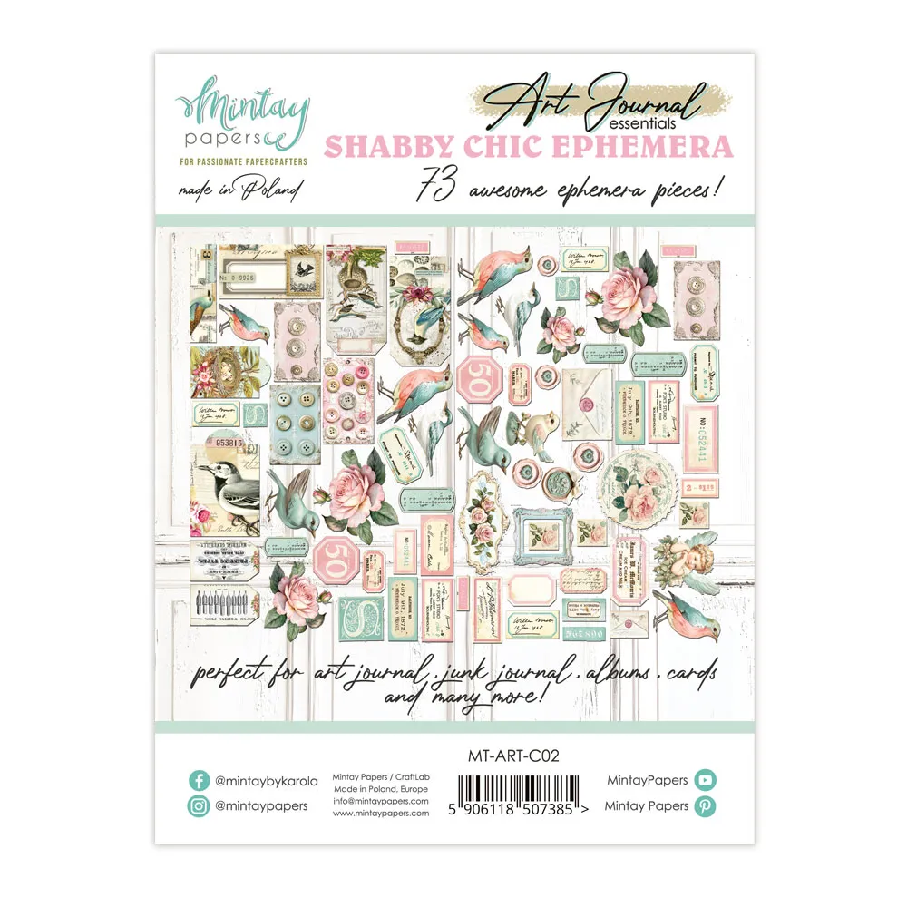 Mintay Papers Art Journal – Shabby Chic Ephemera leikekuvat (73 kpl) - Image 2