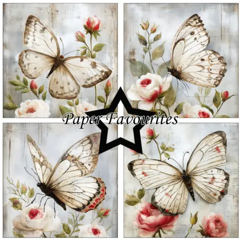 Paper Favourites Grunge Butterflies paperilajitelma 15 x 15 cm