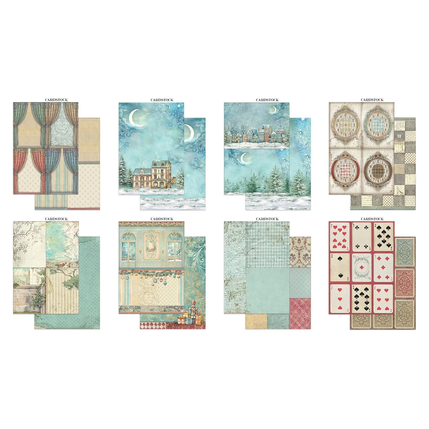 Stamperia – Alice in Christmas Junk Journal Stickers, Backgrounds, Cut-Outs lehtiö (16 kpl) A4 - Image 2