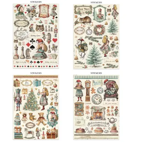 Stamperia Alice in Christmas Junk Journal Stickers Backgrounds Cut Outs lehtio