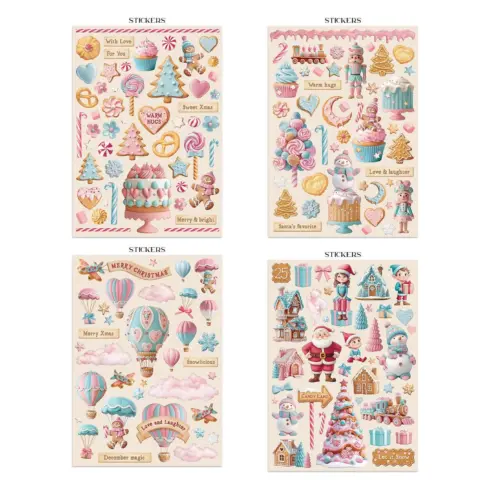 Stamperia Candy Christmas Junk Journal Stickers Backgrounds Cut Outs lehtio 16 kpl