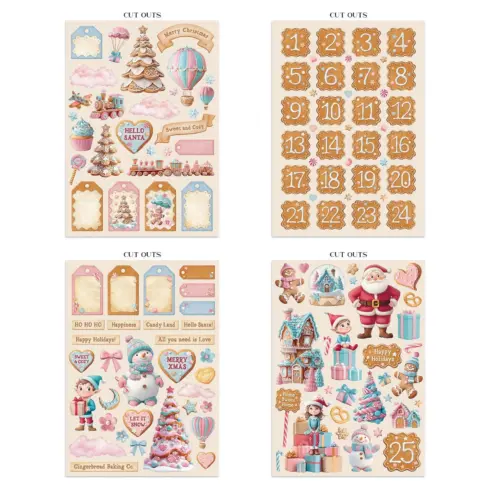 Stamperia Candy Christmas Junk Journal Stickers Backgrounds Cut Outs lehtio