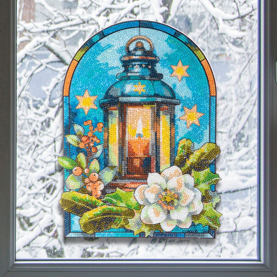 Timanttimaalaus XL ikkunakoriste LYHTY 26,5x35,5cm - Image 2