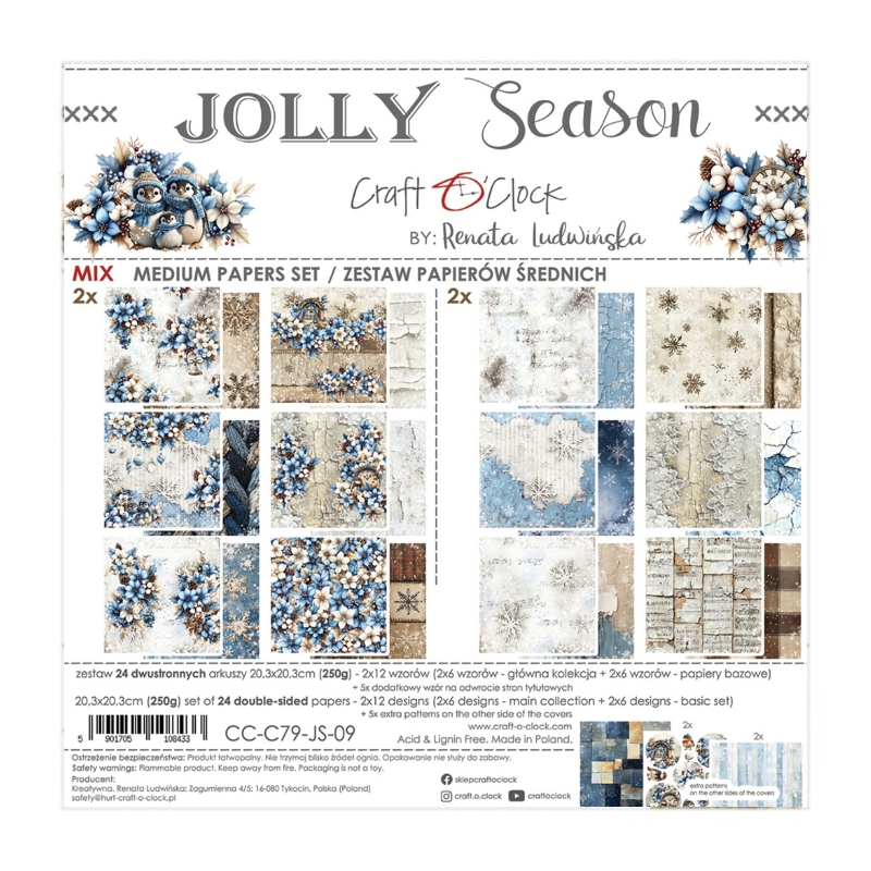 Craft O'Clock – Jolly Season MIX paperilajitelma 20 x 20 cm