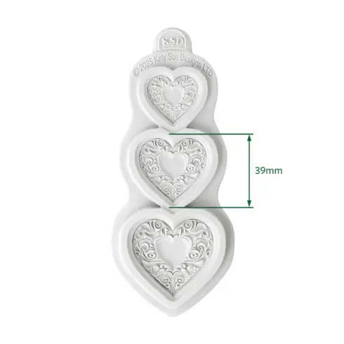 Katy Sue Designs Cosmic Shimmer – Ornate Heart Trio Silicon Mould silikonimuotti1