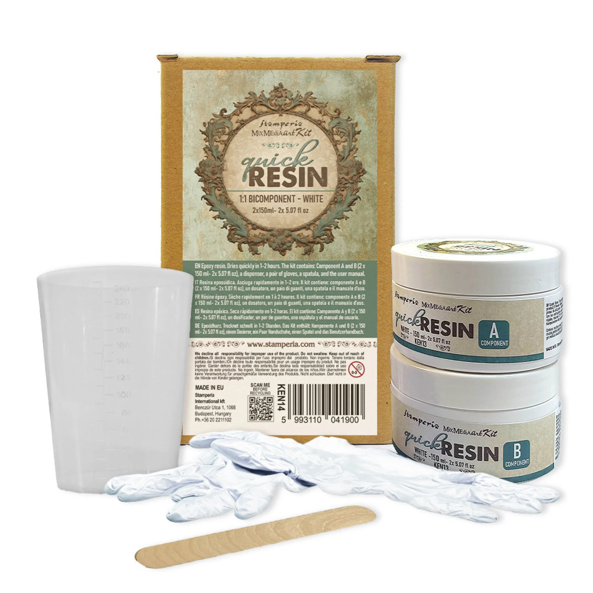 Stamperia – Quick Resin 1:1 Bicomponent White epoksihartsi A+B Setti (150ml x 2 kpl) - Image 2