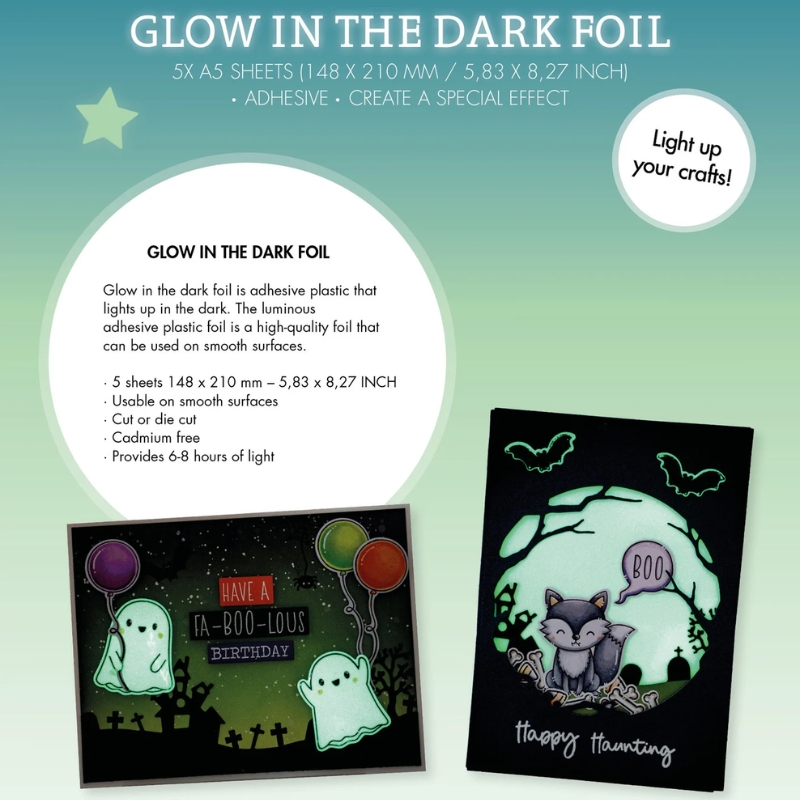 Studio Light Glow In The Dark Foil (GITD) – Pimeässä hohtava tarrakalvo A5 (5 kpl) - Image 2