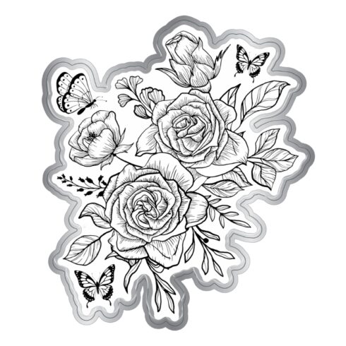 Crafters Companion Stamp and Die stanssi ja leimasin BUTTERFLY ROSE BLOOMS 1
