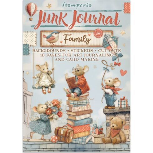 Stamperia Family Junk Journal Stickers, Backgrounds, Cut-Outs lehtiö (16 kpl) A4