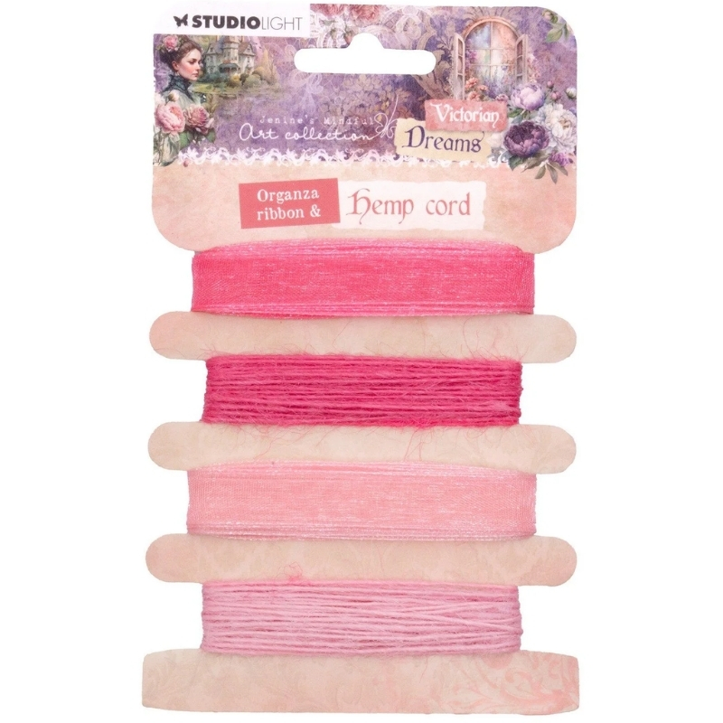 Studio Light – Pink Organza Ribbon & Hemp Cord Organzanauhat ja hamppunarut (4kpl)