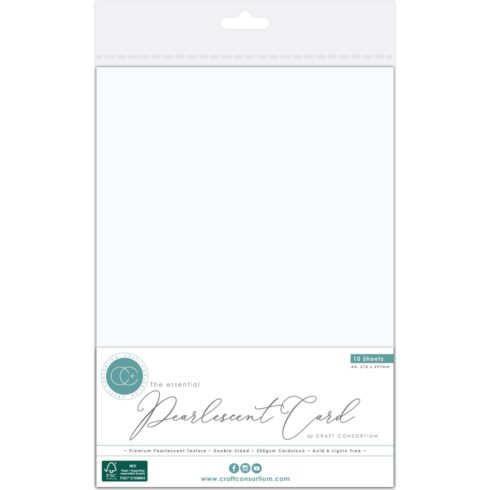 Craft Consortium Pearlescent Card Pearl White Helmiäiskartonki A4 250g (10 kpl)