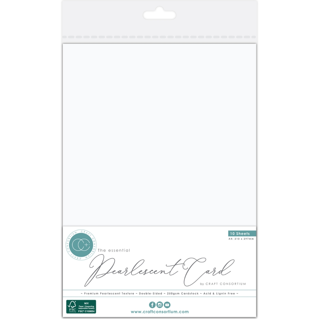 Craft Consortium Pearlescent Card Pearl White Helmiäiskartonki A4 250g (10 kpl)