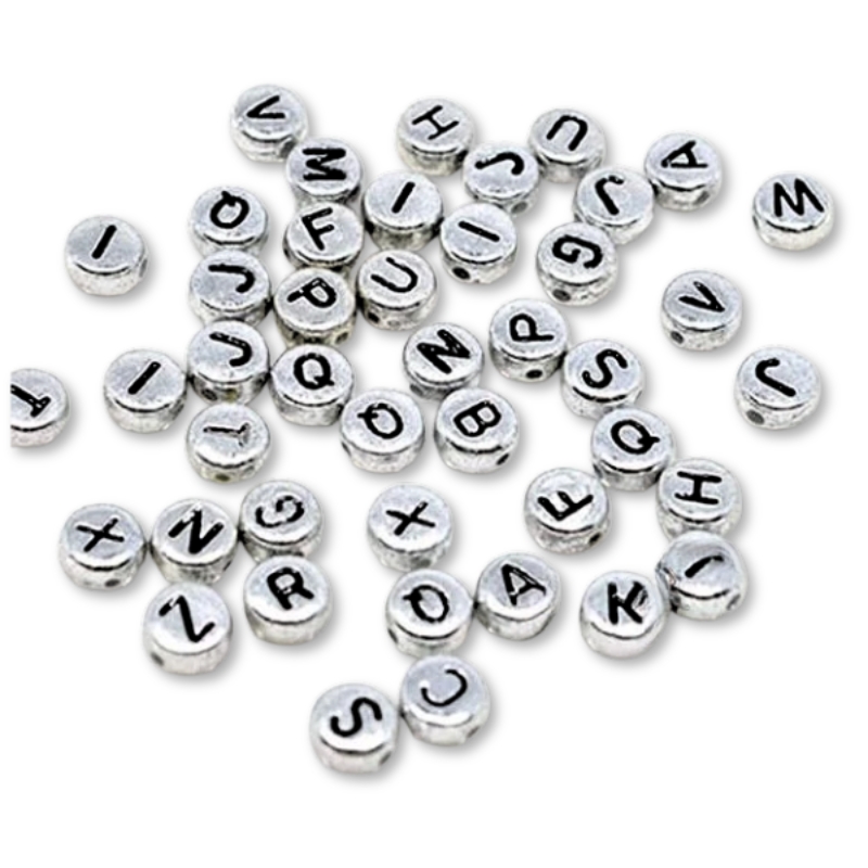 Dress My Craft Silver Round Letter Beads – Kirjainhelmet (50 kpl)