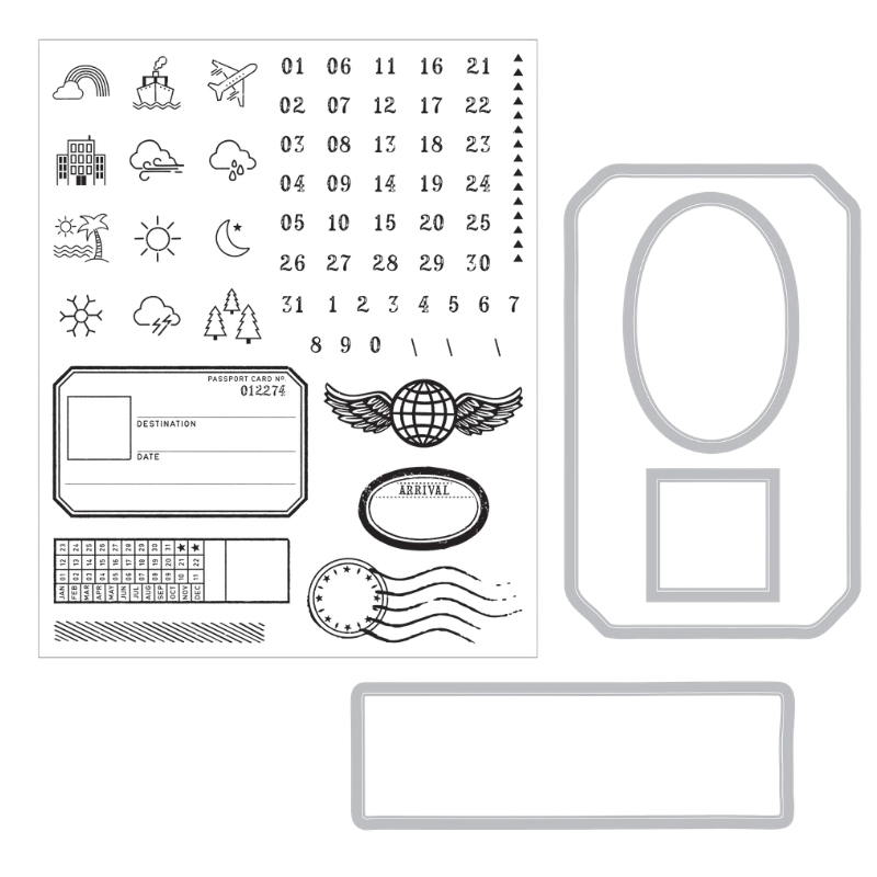 Sizzix & 49 and Market Stamps w/ Framelits leimasin ja stanssi – GLOBETROTTER'S MARK (62+4 kpl) - Image 3