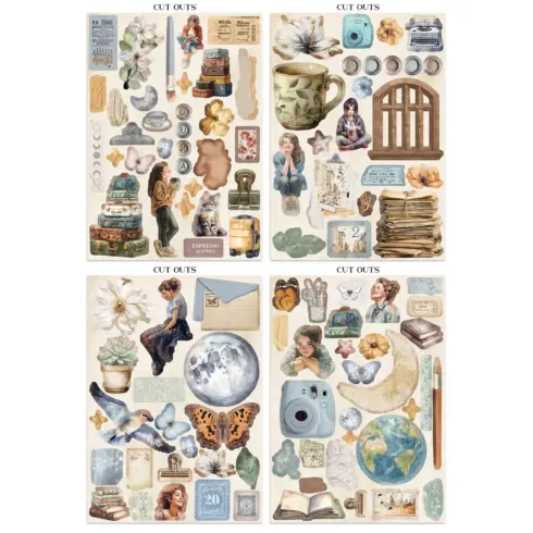 Stamperia Secret Diary Junk Journal Stickers Backgrounds Cut Outs lehtio 16 kpl