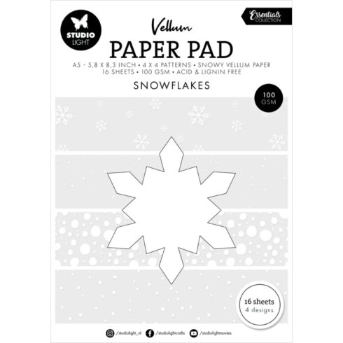 Studio Light – Vellum Snowflakes kohokuvioitu kuultopaperi A5 (16 kpl)