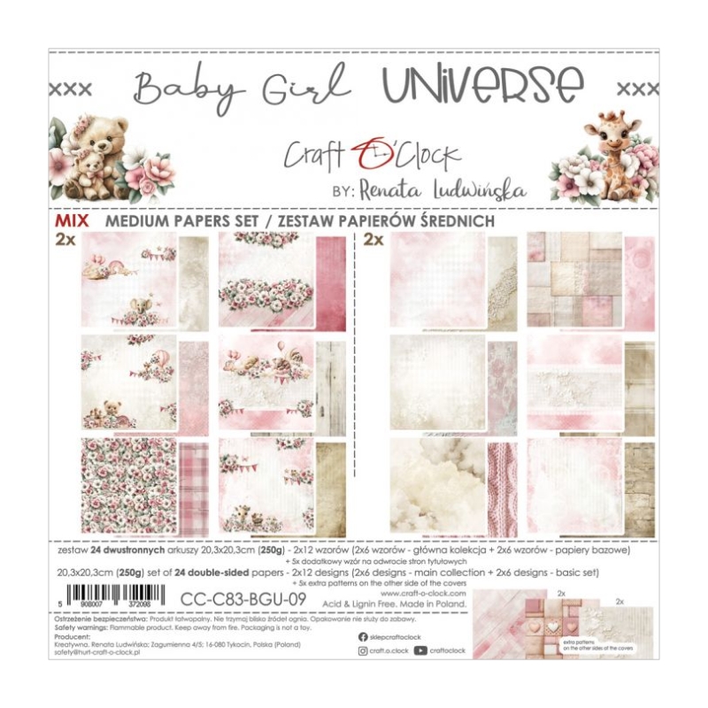 Craft O’Clock Baby Girl Universe MIX paperilajitelma 20 x 20 cm
