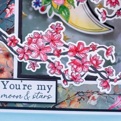 Crafters Companion Stamp and Die stanssi ja leimasin – Lunar Blooms CHERRY BLOSSOM 2
