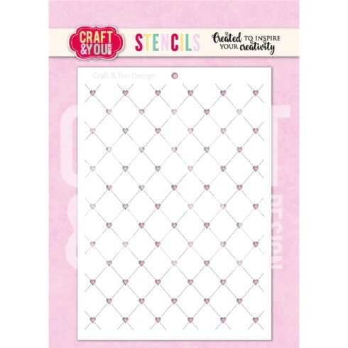 Craft & You Design Stencil Heart Grid sapluuna A6