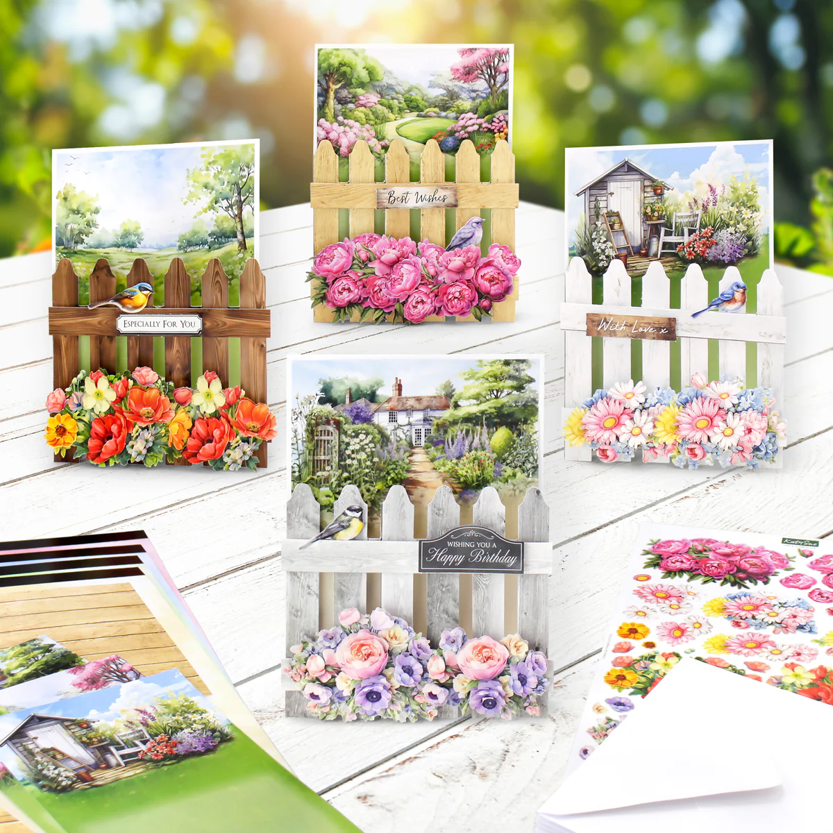 Katy Sue Designs Card Making Kit – Pretty Petals Picket Fence Korttipakkaus (8 kpl) - Image 2