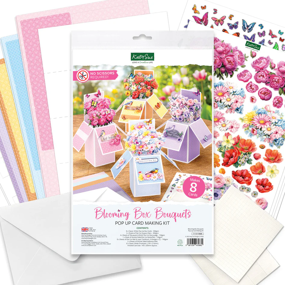 Katy Sue Designs Pop Up Card Making Kit Blooming Box Bouquets Korttipakkaus (8 kpl)
