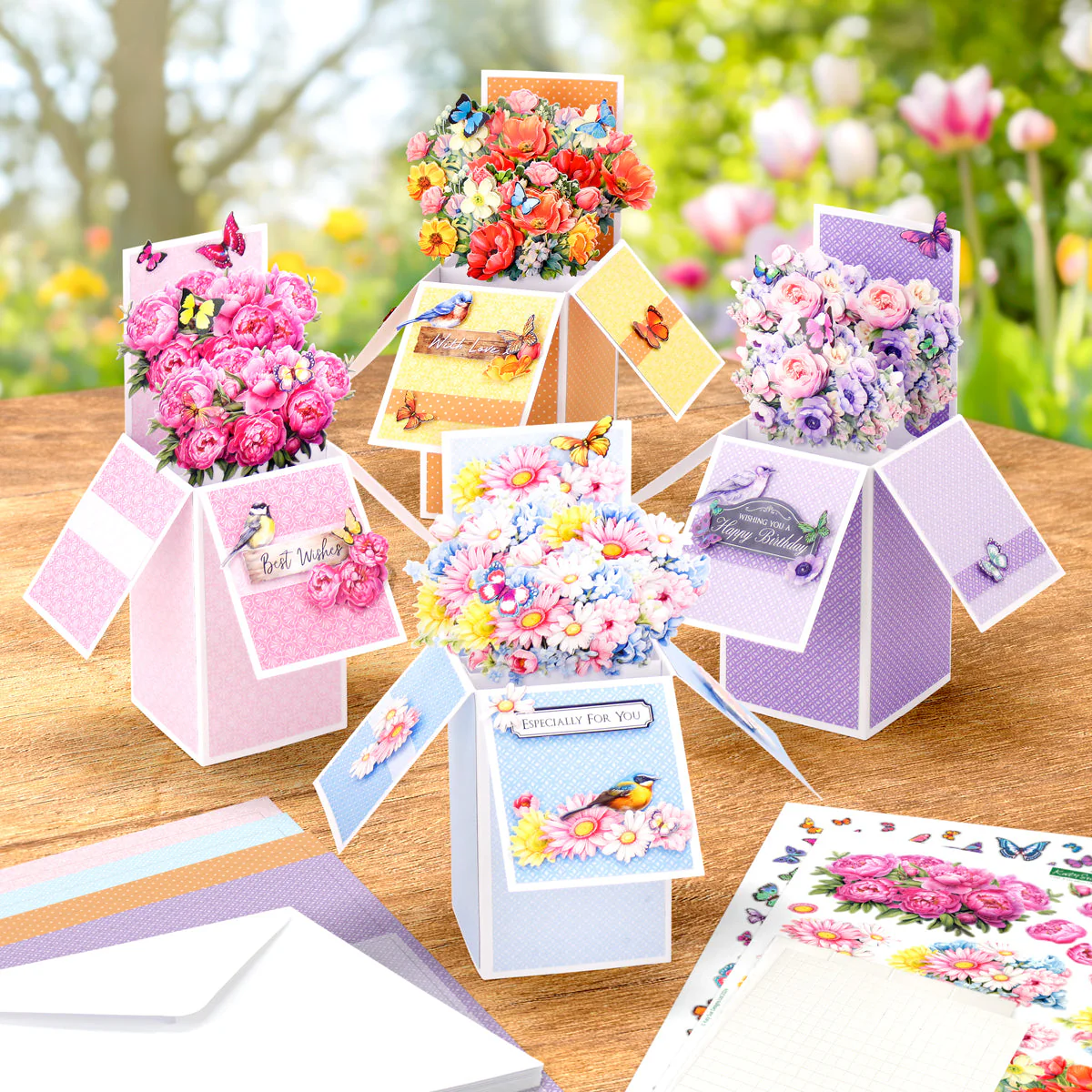 Katy Sue Designs Pop Up Card Making Kit – Blooming Box Bouquets Korttipakkaus (8 kpl) - Image 2