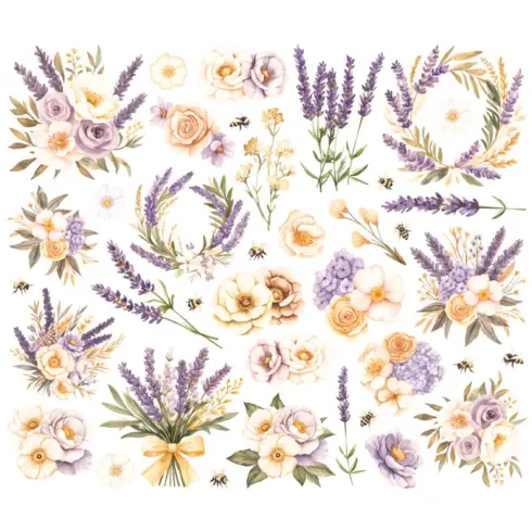 Simple Stories – Floral Bits & Pieces Vintage Lavender Fields leikekuvat (38 kpl)