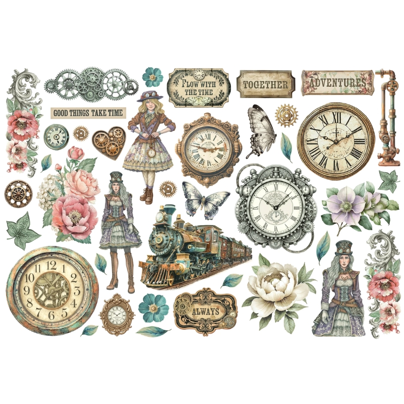 Stamperia – Ephemera Gardens of Time leikekuvat liimataustalla (40 kpl) - Image 2
