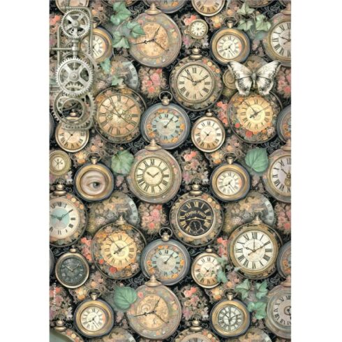Stamperia Gardens of Time Clock Pattern Rice Paper riisipaperi A4