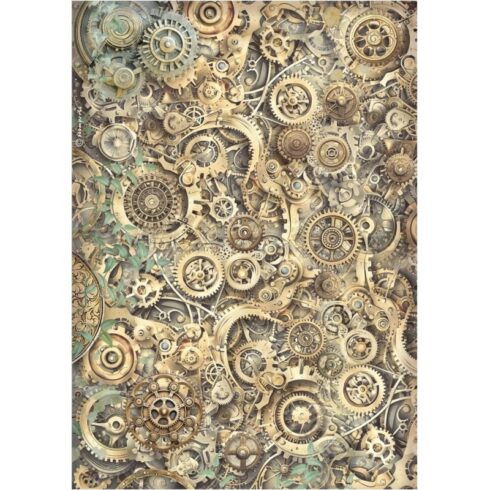 Stamperia – Gardens of Time Gear Pattern Rice Paper riisipaperi A4