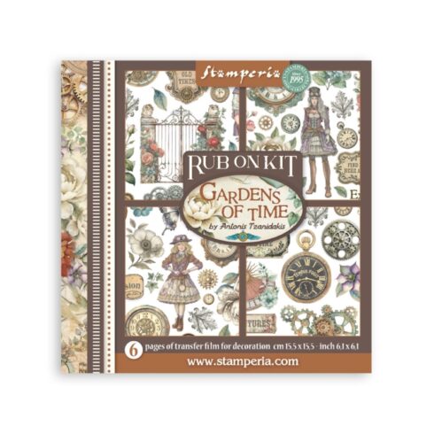 Stamperia Rub-On Kit Gardens of Time Assortment siirtokuvat 15,5 x 15,5 cm (6 kpl)